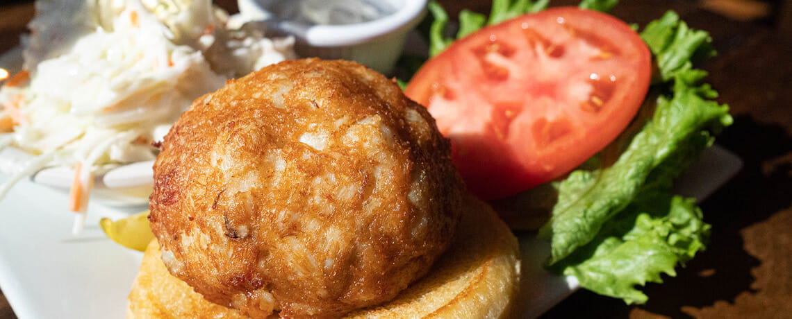 Restaurant crab cakes made with meat from Chesapeake Bay blue crabs